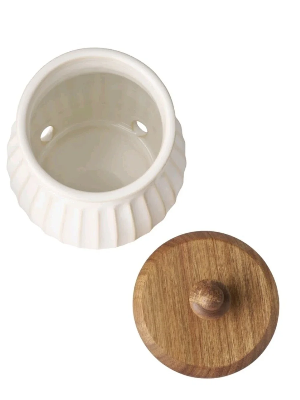 2026 The Pioneer Woman Colette Cream Ceramic Garlic Keeper Jar with Wooden Lid